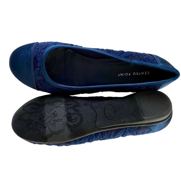 Centro Point Flats Women's Slip On Shoes Size 8 Navy Blue Lace Floral Design NEW - Picture 5 of 14